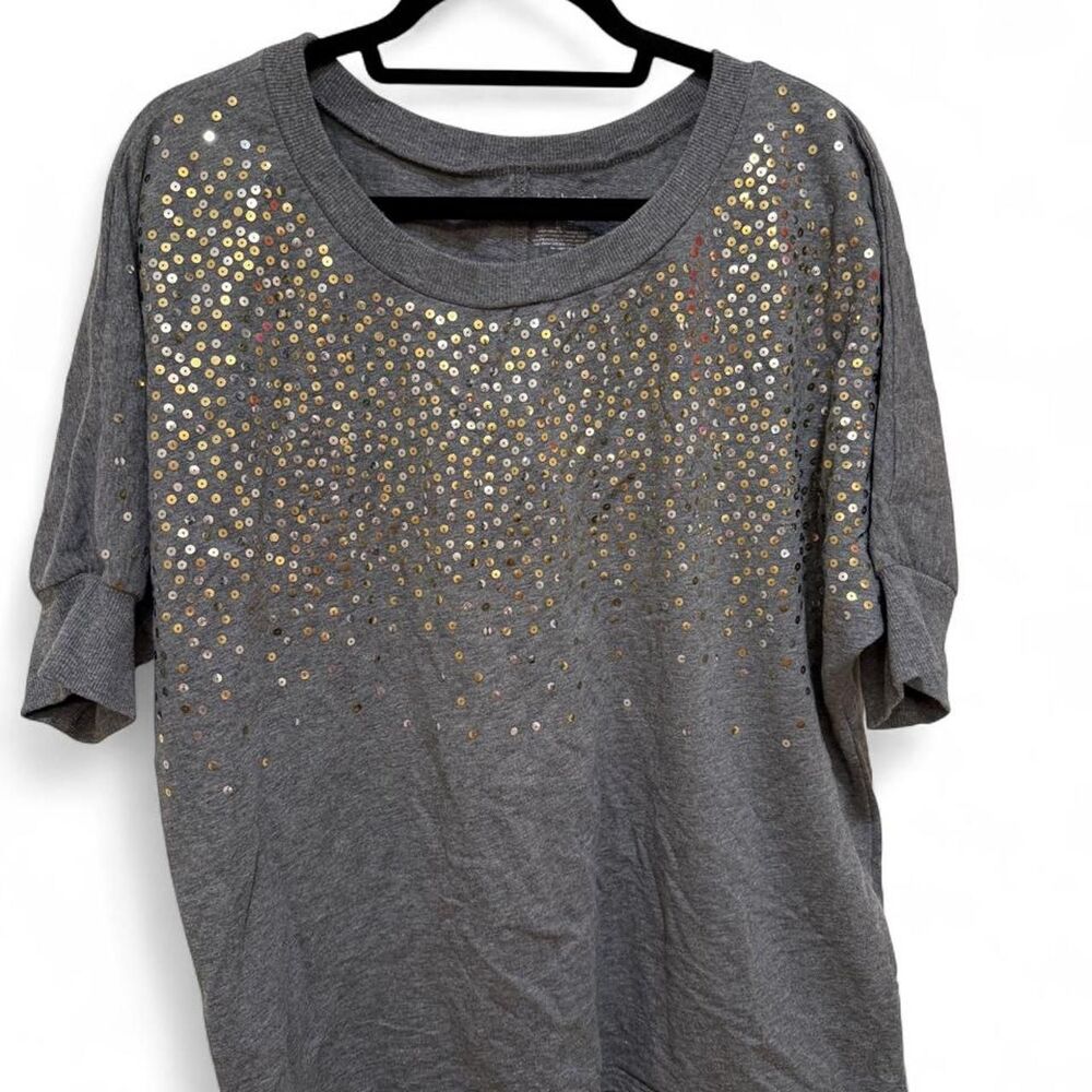 Lane Bryant Women's Grey Silver Gold Sparkle Holiday NYE Glam Top